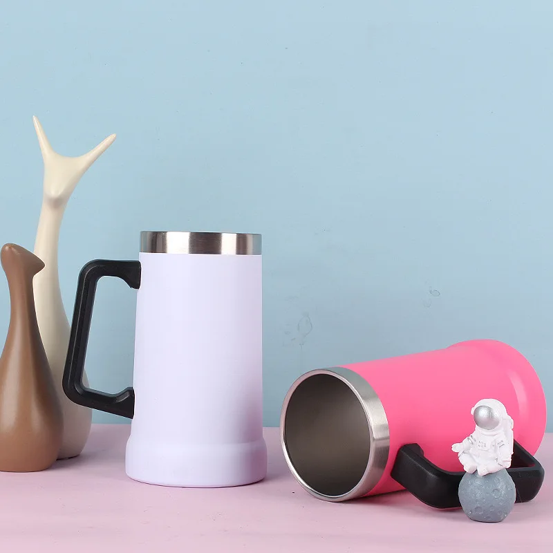 كوب بيرة ستاين معزول معدني سعة 24 أونصة مزود بمقبض وغطاء يحافظ على المشروبات باردة بالثلج 15