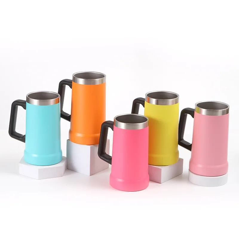 كوب بيرة ستاين معزول معدني سعة 24 أونصة مزود بمقبض وغطاء يحافظ على المشروبات باردة بالثلج 17