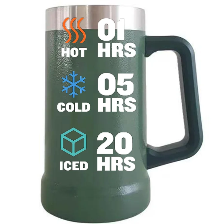 كوب بيرة ستاين معزول معدني سعة 24 أونصة مزود بمقبض وغطاء يحافظ على المشروبات باردة بالثلج 14