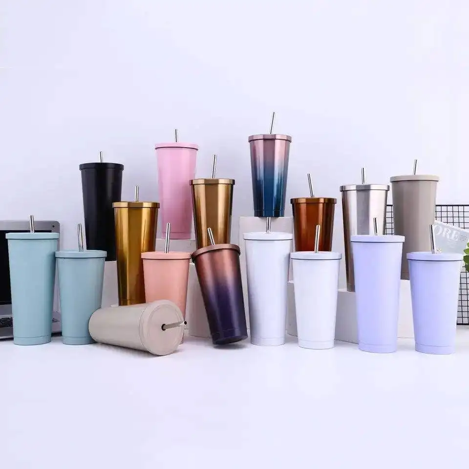 حار بيع 500 مل 750 مل البهلوانات مزدوجة الجدار الفولاذ المقاوم للصدأ بكميات كبيرة كوب معزول فراغ مع القش المعدني 11