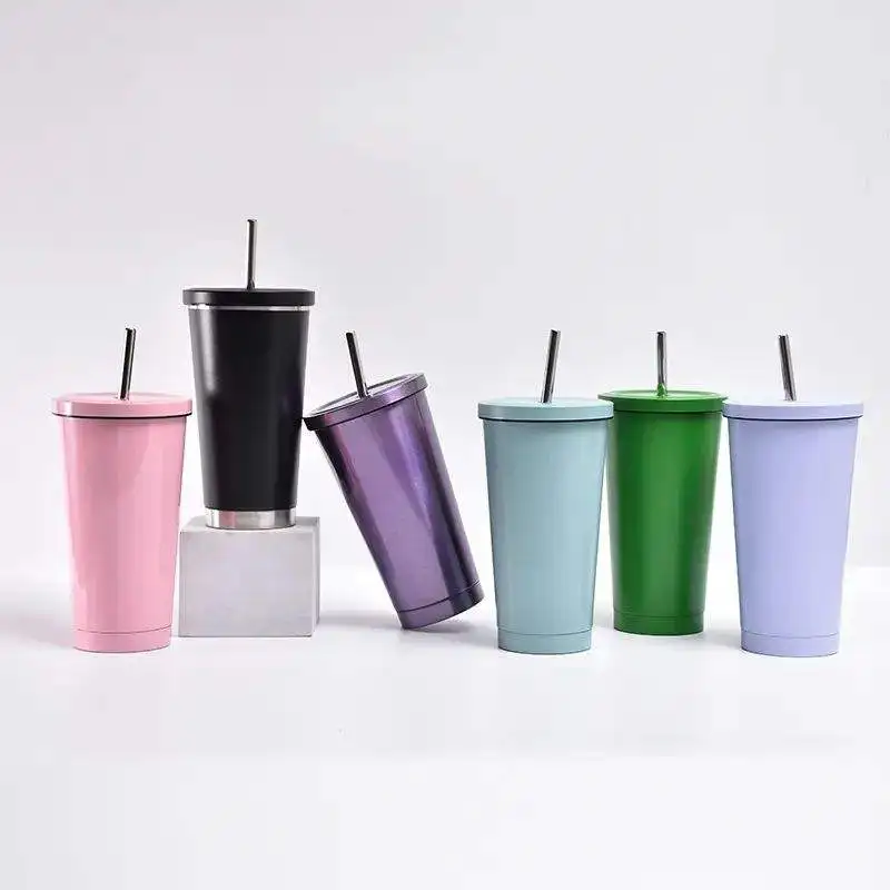 حار بيع 500 مل 750 مل البهلوانات مزدوجة الجدار الفولاذ المقاوم للصدأ بكميات كبيرة كوب معزول فراغ مع القش المعدني 10