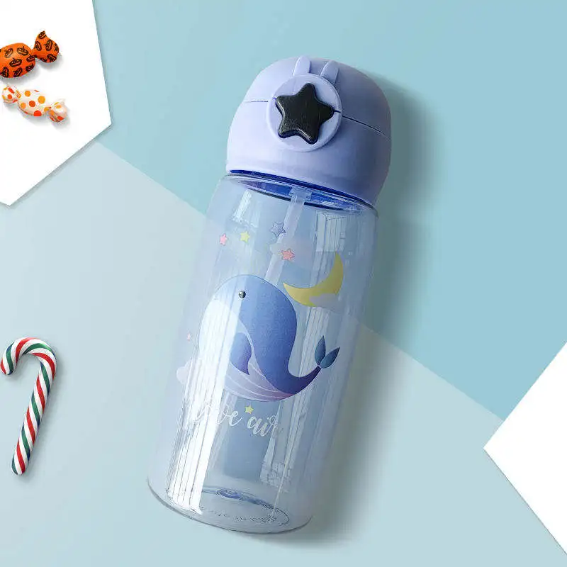 زجاجة مياه بلاستيكية للأطفال خالية من مادة Bpa في المدارس، زجاجة مياه بلاستيكية رخيصة للأطفال مع قش داخلي 10