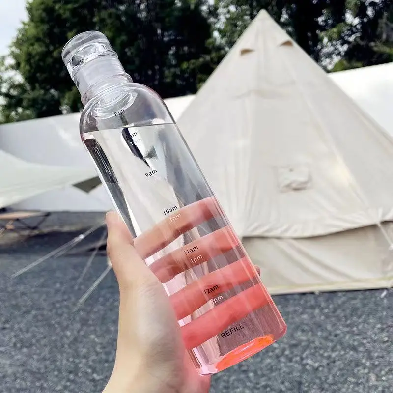 Wholesale 500ml Sports Camping Travel Drinking Water Bottle Time Marker Plastic Water Bottle With Lid 12