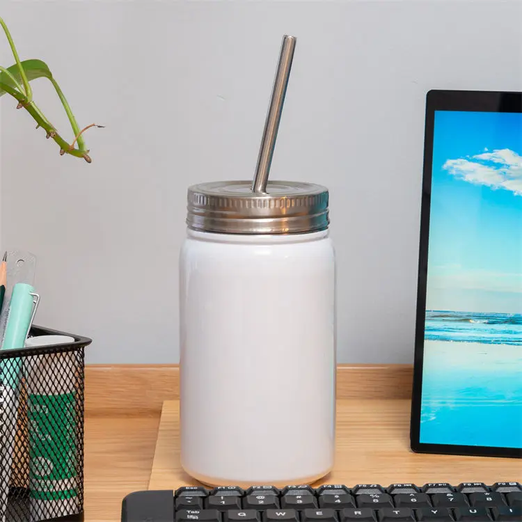 China seleção atacado 500ml de aço inoxidável branco glitter shimmer copo de vinho em branco com tampa de palha e alça 14