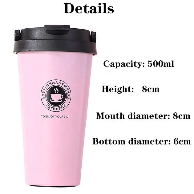 500 ملليلتر الفولاذ المقاوم للصدأ فراغ معزول فراغ كوب مزدوج الجدران السفر فراغ القهوة القدح زجاجة ماء مع مخصص 6