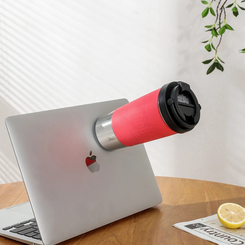 Taza de café de succión de viaje de acero inoxidable 304 de doble pared con logotipo personalizado creativo con tapa, taza de succión mágica que no cae 15