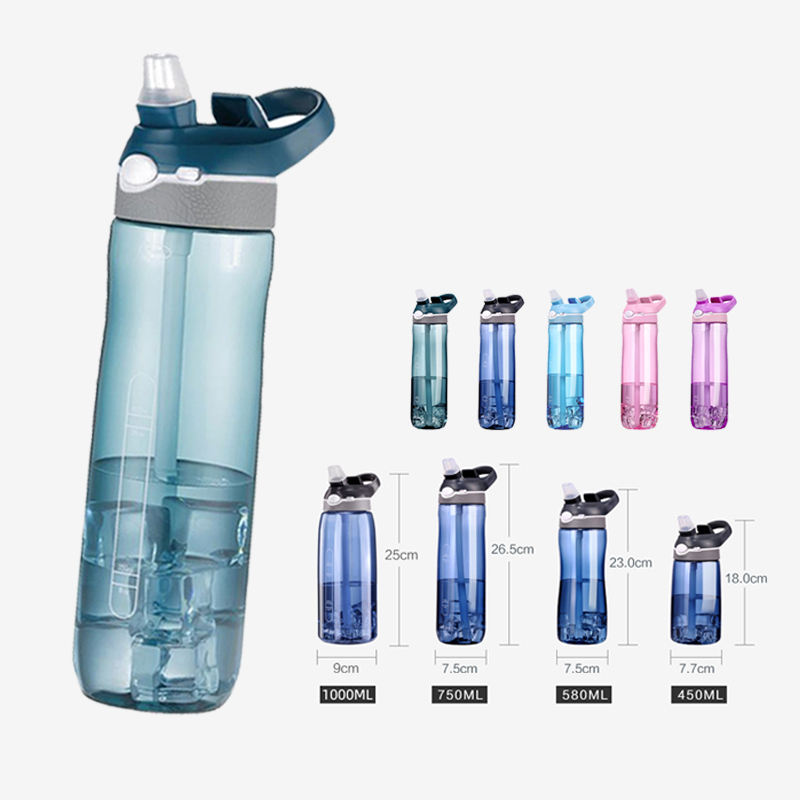 الصين حدد منطقة مذهلة صديقة للبيئة مخصصة رائجة البيع 750 مللي زجاجة مياه رياضية خالية من مادة Bpa للشرب في صالة الألعاب الرياضية من البلاستيك مع القش 7