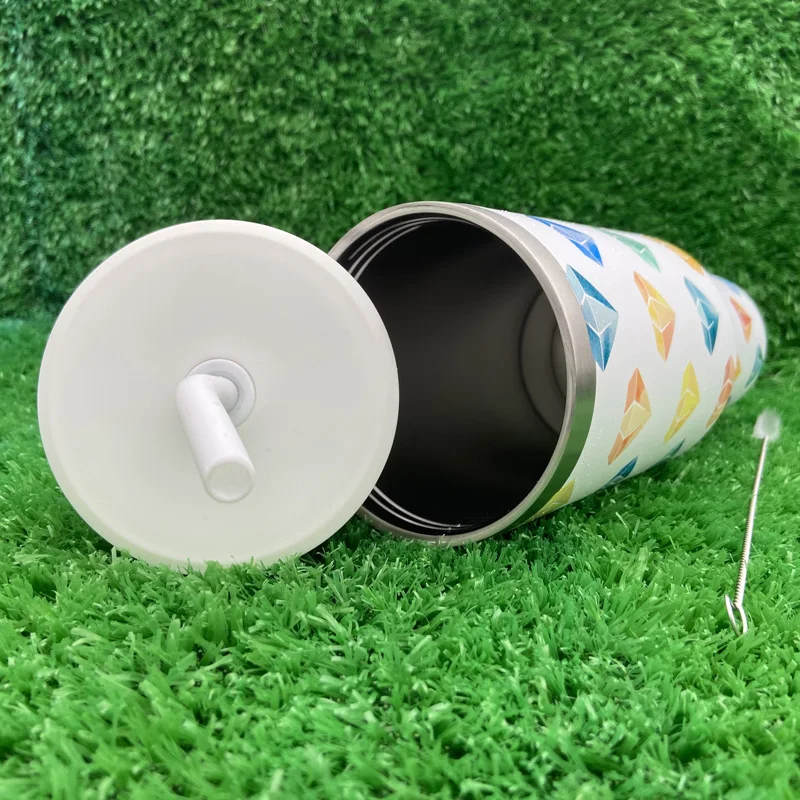 40 أوقية الماس نمط سلسلة 304 الفولاذ المقاوم للصدأ فراغ معزول بهلوان مع مقبض وغطاء القش 15