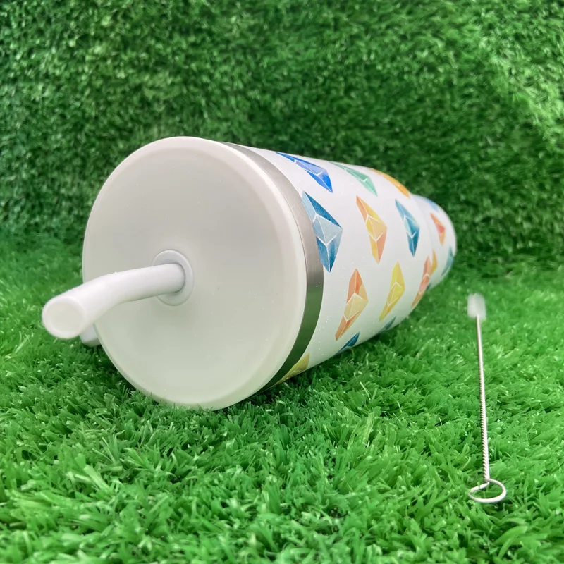 40 أوقية الماس نمط سلسلة 304 الفولاذ المقاوم للصدأ فراغ معزول بهلوان مع مقبض وغطاء القش 14