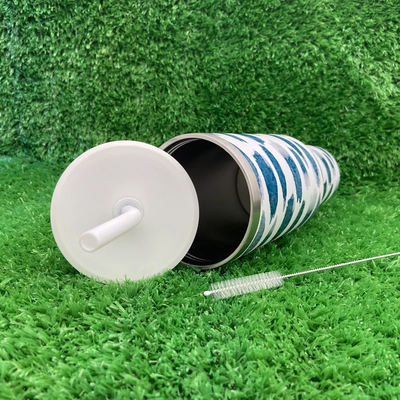 الجملة أوراق ذهبية جديدة والأزرق الكتابة على الجدران نمط الفولاذ المقاوم للصدأ 40oz أكواب بهلوان مع مقبض وقش 19