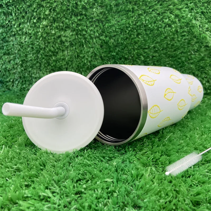 الجملة أوراق ذهبية جديدة والأزرق الكتابة على الجدران نمط الفولاذ المقاوم للصدأ 40oz أكواب بهلوان مع مقبض وقش 20