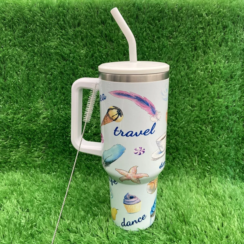 أكواب بهلوانية بتصميم جديد من سلسلة الريش 304 من الفولاذ المقاوم للصدأ مع غطاء 12