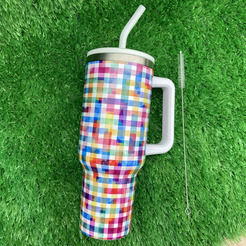 حار بيع الماس نمط سلسلة 40oz الفولاذ المقاوم للصدأ العزل الحراري بهلوان التسامي مع مقبض 12