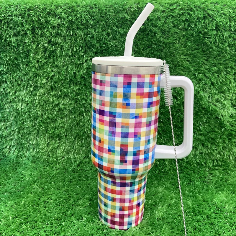 حار بيع الماس نمط سلسلة 40oz الفولاذ المقاوم للصدأ العزل الحراري بهلوان التسامي مع مقبض 13