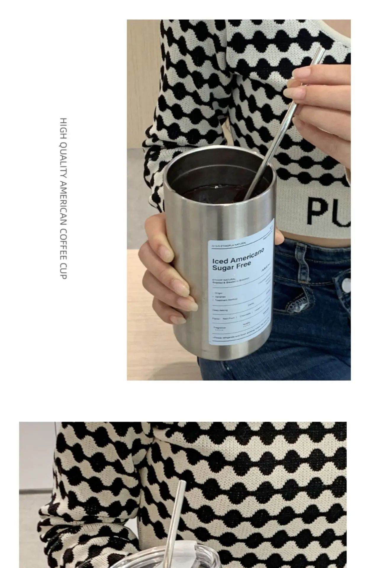 الجملة سعة كبيرة مزدوجة الجدار الفولاذ المقاوم للصدأ كأس المحمولة الفولاذ المقاوم للصدأ فنجان القهوة 15