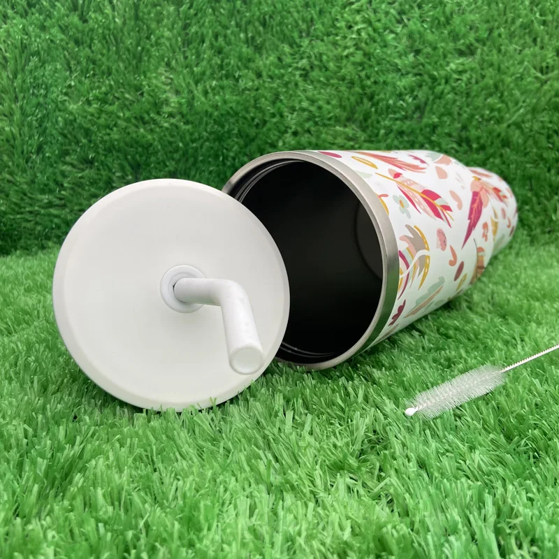 حار بيع نمط الريشة سلسلة 40 أوقية الفولاذ المقاوم للصدأ جدار مزدوج معزول بهلوان مع غطاء القش 16