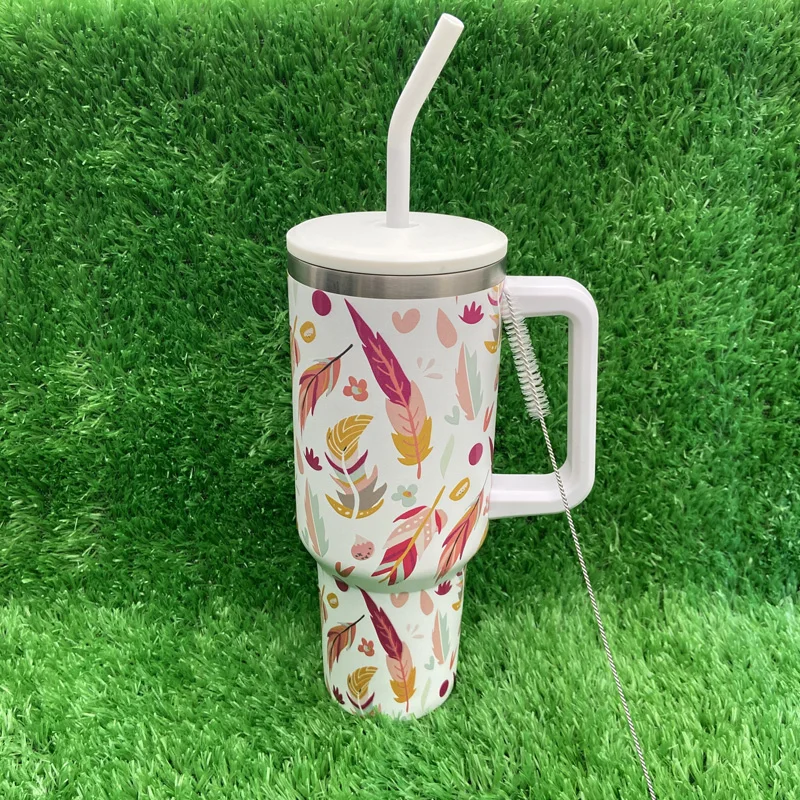 حار بيع نمط الريشة سلسلة 40 أوقية الفولاذ المقاوم للصدأ جدار مزدوج معزول بهلوان مع غطاء القش 13