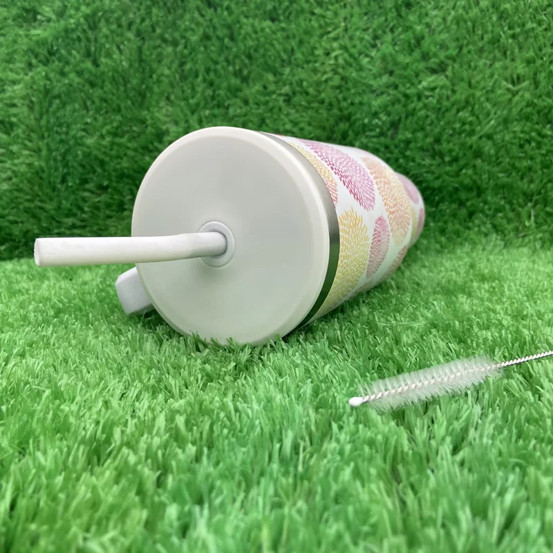 جديد وصول ورقة الألعاب النارية الطباعة الفولاذ المقاوم للصدأ التسامي السفر بهلوان مع مقبض وغطاء القش 15