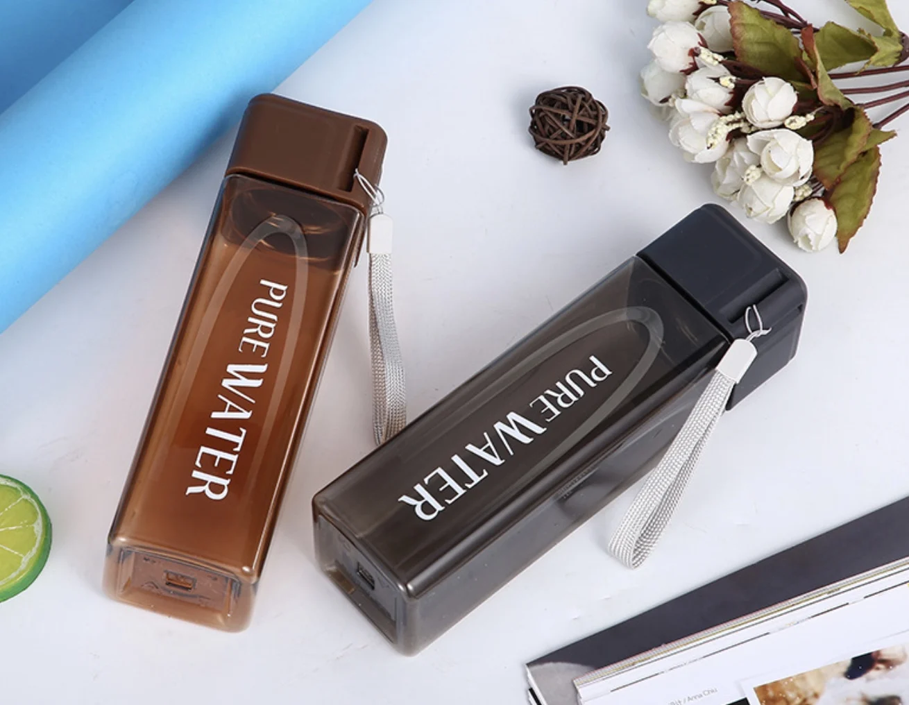 نوعية جيدة زجاجة ماء بلاستيكية واضحة شعار مخصص مربع مانعة للتسرب الرياضة في الهواء الطلق زجاجة ماء كلاسيكية 15