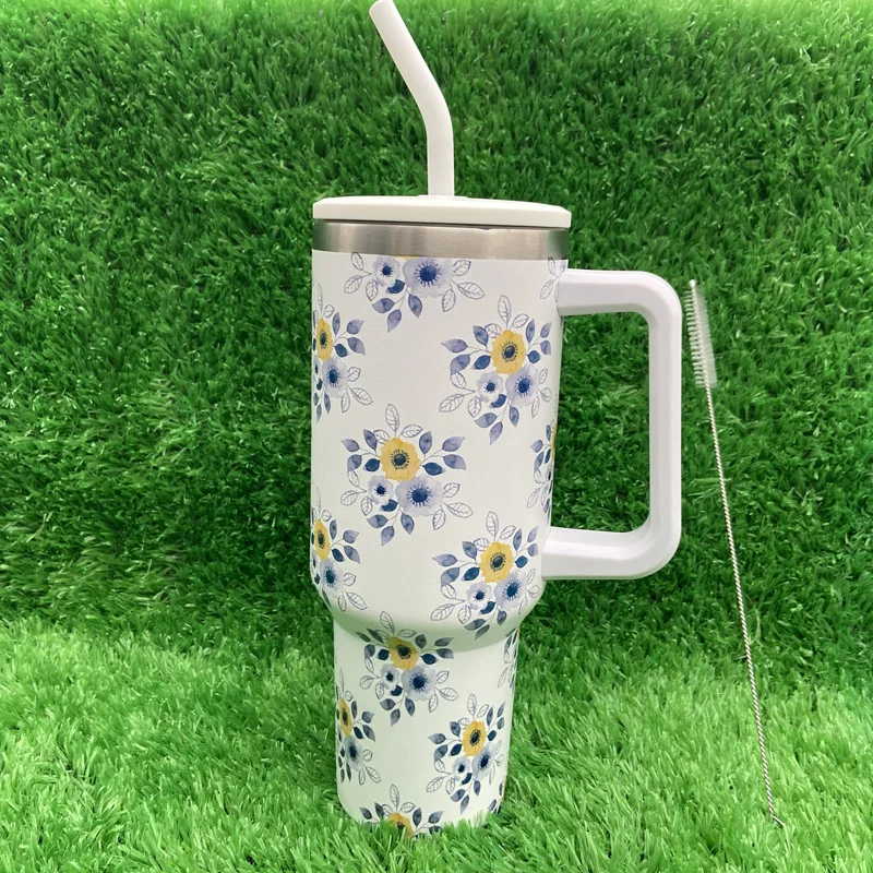 جديد وصول سلسلة زهرة نمط بهلوان الفولاذ المقاوم للصدأ 40oz بهلوان التسامي مع مقبض 12