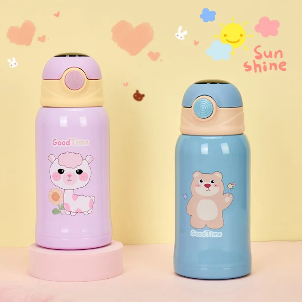 Botellas de agua térmicas de acero inoxidable con aislamiento reutilizable, portátiles, respetuosas con el medio ambiente, 500ml, 316, con pajita, para la escuela de niños 9