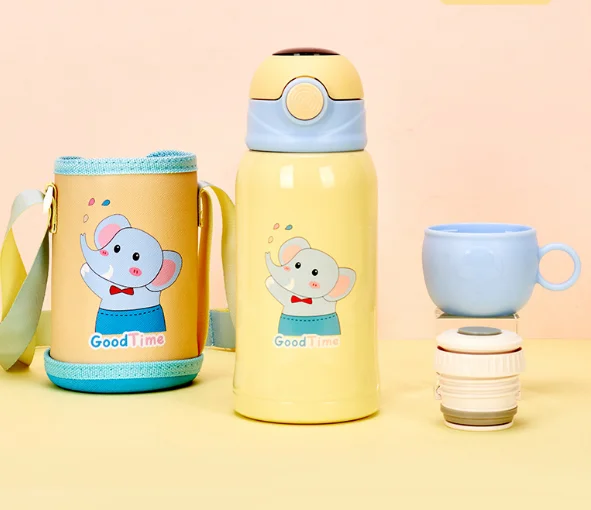 Botellas de agua térmicas de acero inoxidable con aislamiento reutilizable, portátiles, respetuosas con el medio ambiente, 500ml, 316, con pajita, para la escuela de niños 13