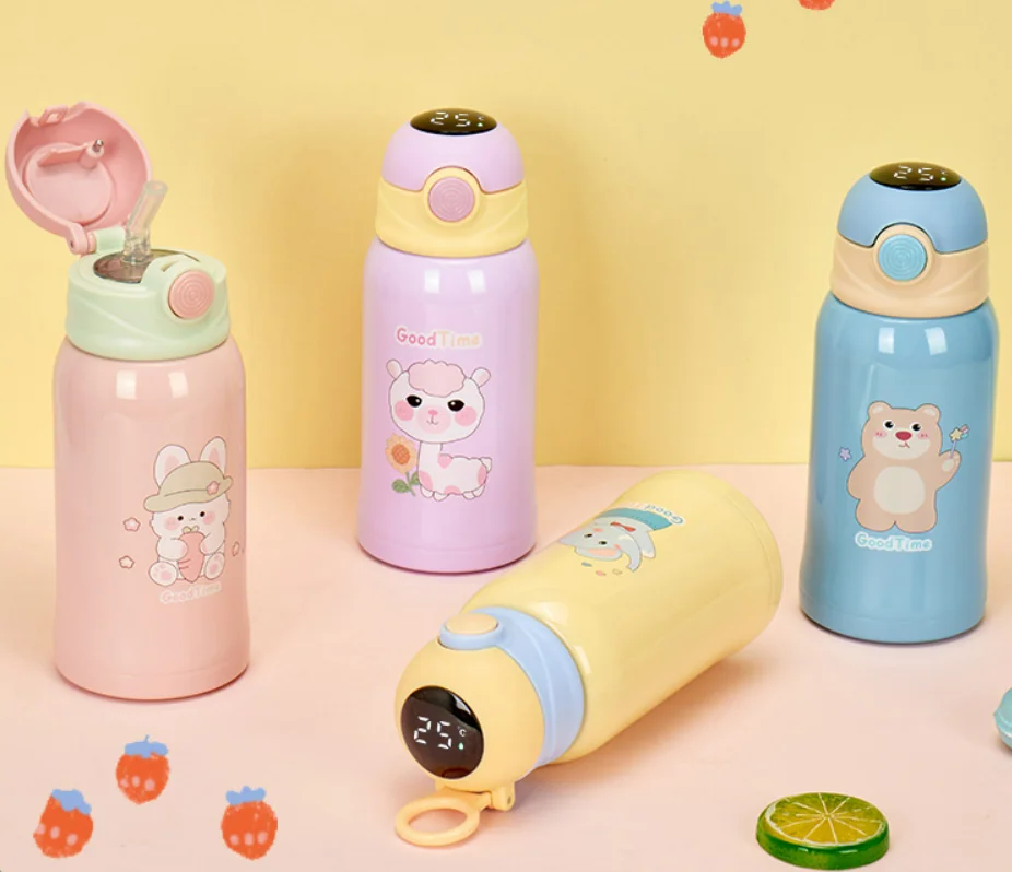 Botellas de agua térmicas de acero inoxidable con aislamiento reutilizable, portátiles, respetuosas con el medio ambiente, 500ml, 316, con pajita, para la escuela de niños 11