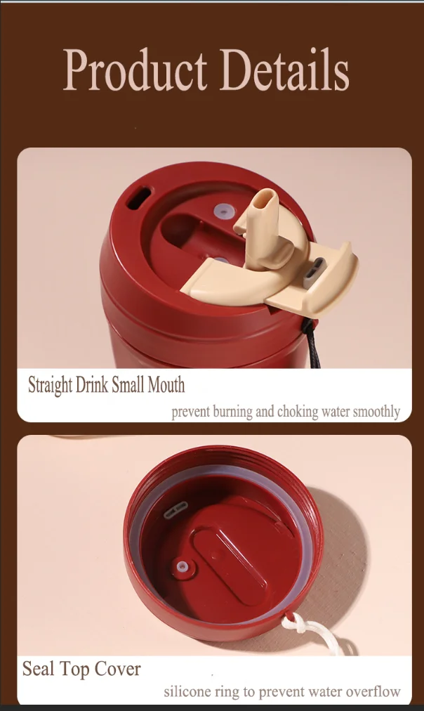 الجملة الجديدة تصميم فريد من نوعه الفولاذ المقاوم للصدأ جدار مزدوج فراغ القهوة بهلوان مع غطاء والقش 8