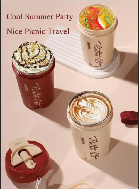 الجملة الجديدة تصميم فريد من نوعه الفولاذ المقاوم للصدأ جدار مزدوج فراغ القهوة بهلوان مع غطاء والقش 13