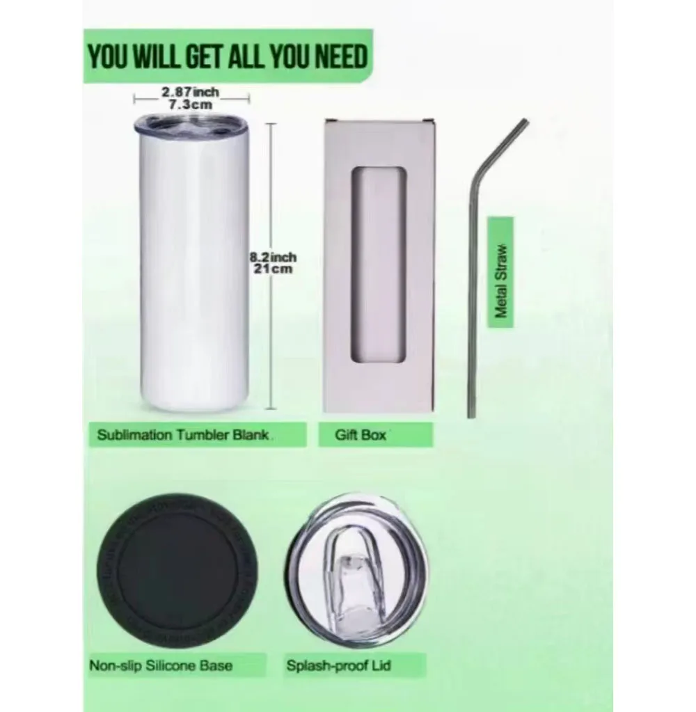 Insulated Sublimation Tumbler Blank Double Walled Stainless Steel Wholesale Bulk 20oz Skinny Straight For Kids 300 8