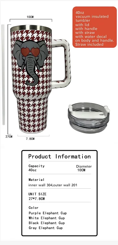 مخصص 40oz 20oz جدار مزدوج الفولاذ المقاوم للصدأ معزول التسامي بهلوان مع القش والمقبض1 11