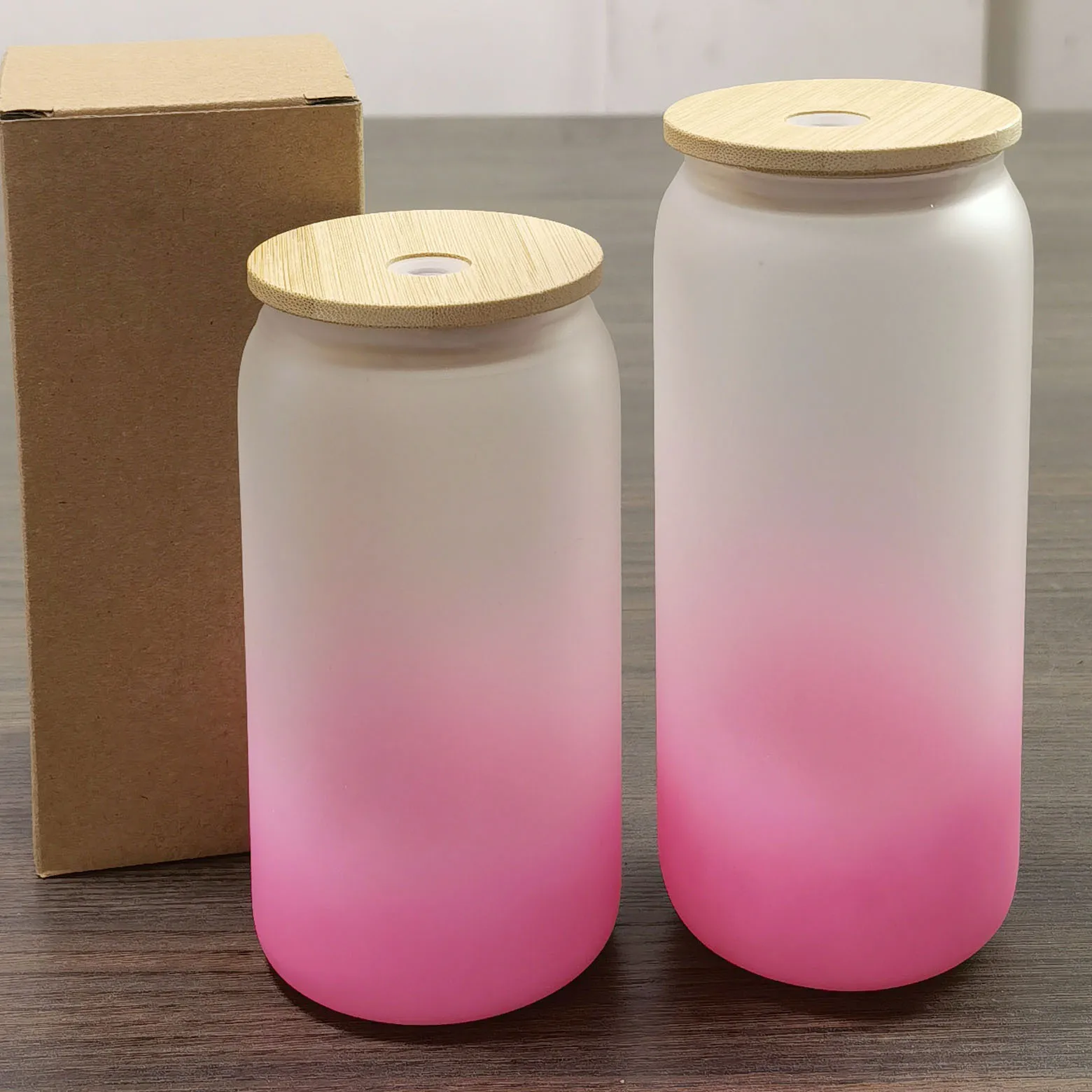 أكواب القهوة الزجاجية مع الخيزران بالجملة عيد الميلاد مخصص واضح بلينغ يتوهج في الظلام 30 أوقية 20 أوقية أكواب التخييم صندوق أبيض 14