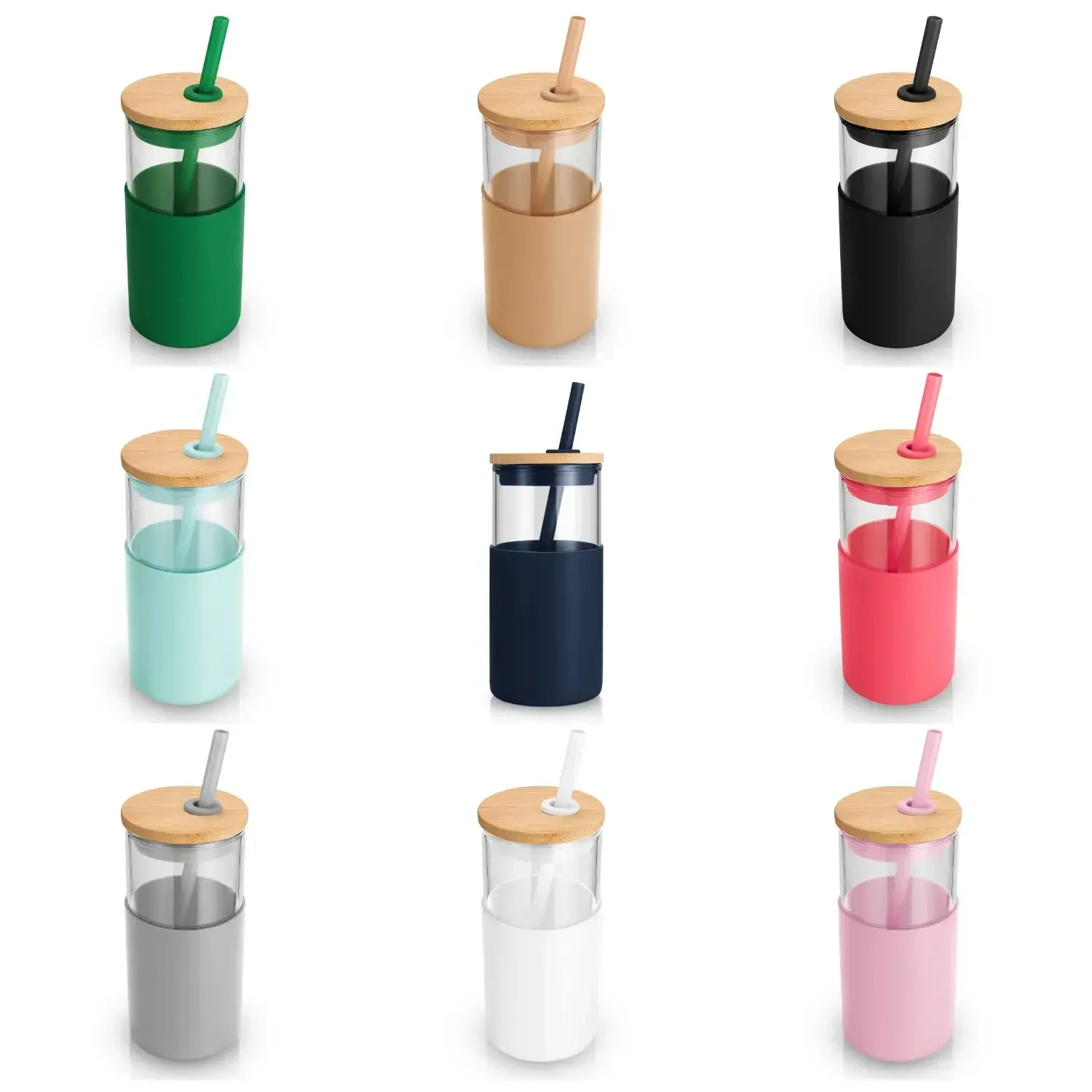 20oz صديقة للبيئة القش سيليكون واقية الأكمام غطاء من الخيزران Bpa الحرة الزجاج زجاجة ماء بهلوان المياه 7