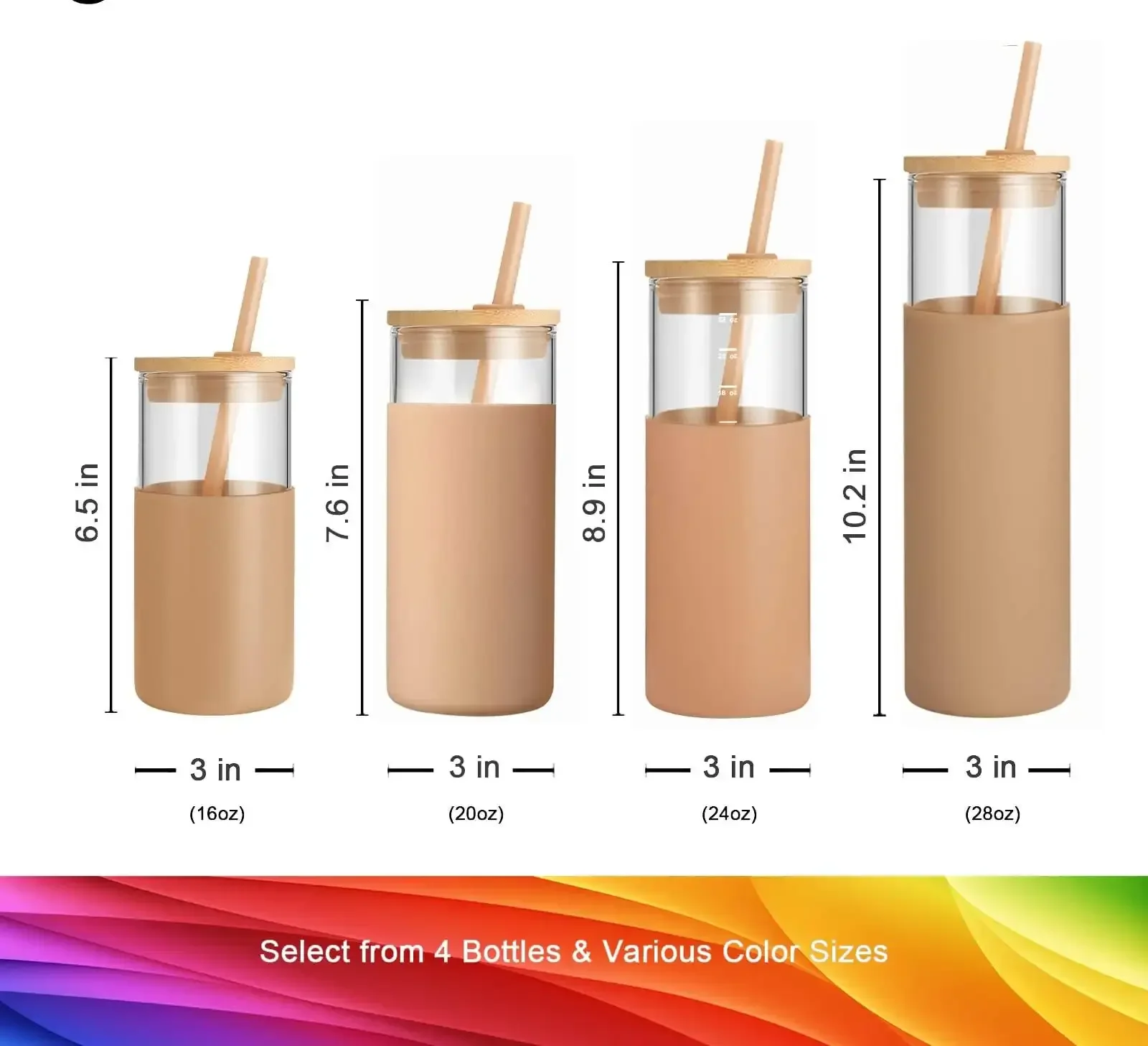 20oz صديقة للبيئة القش سيليكون واقية الأكمام غطاء من الخيزران Bpa الحرة الزجاج زجاجة ماء بهلوان المياه 9