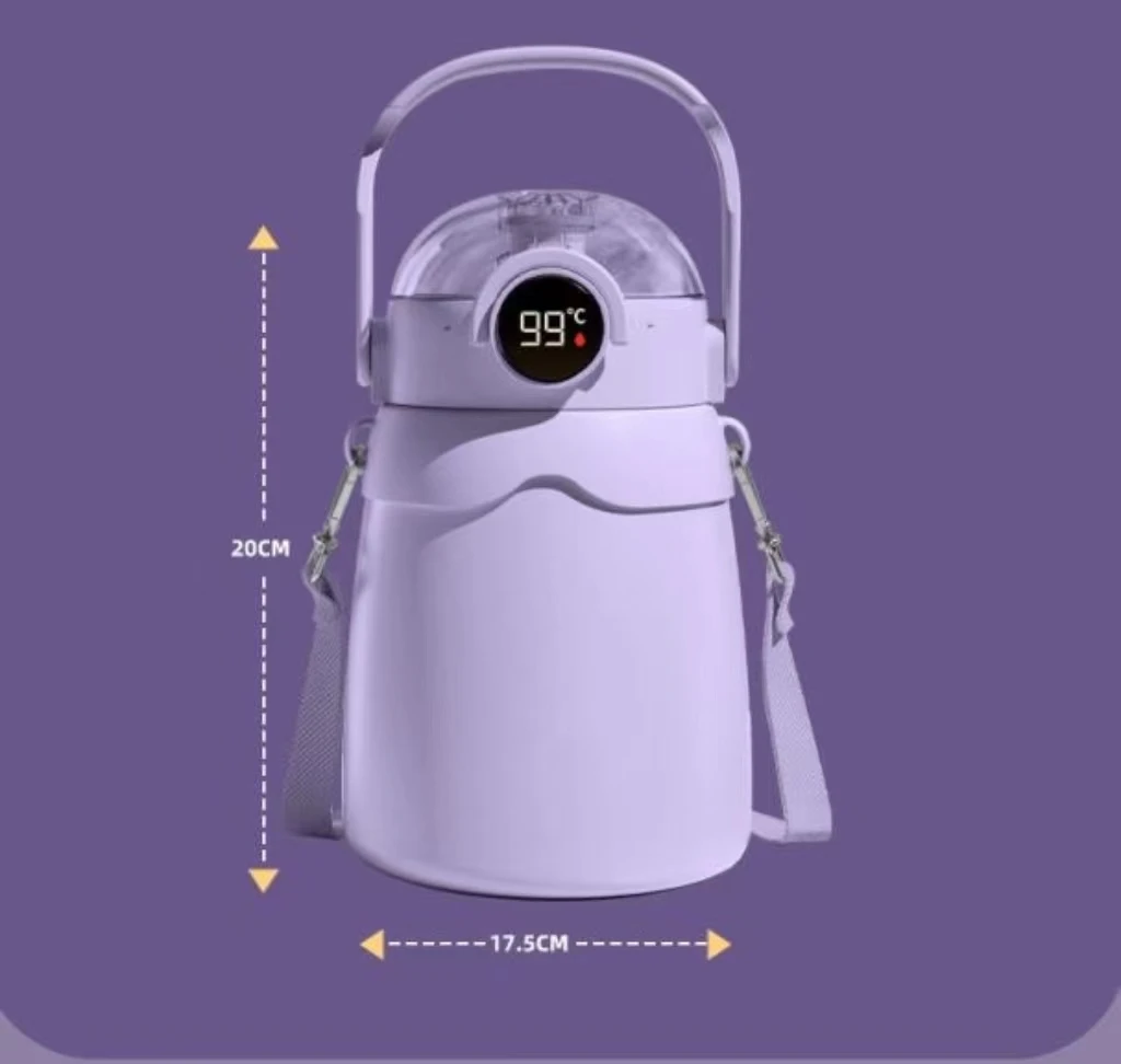 زجاجة مياه ذكية مع عرض درجة الحرارة Led الشهير الحالي كوب قارورة عازلة بسعة كبيرة 316 من الفولاذ المقاوم للصدأ، مكنسة لطيفة 10