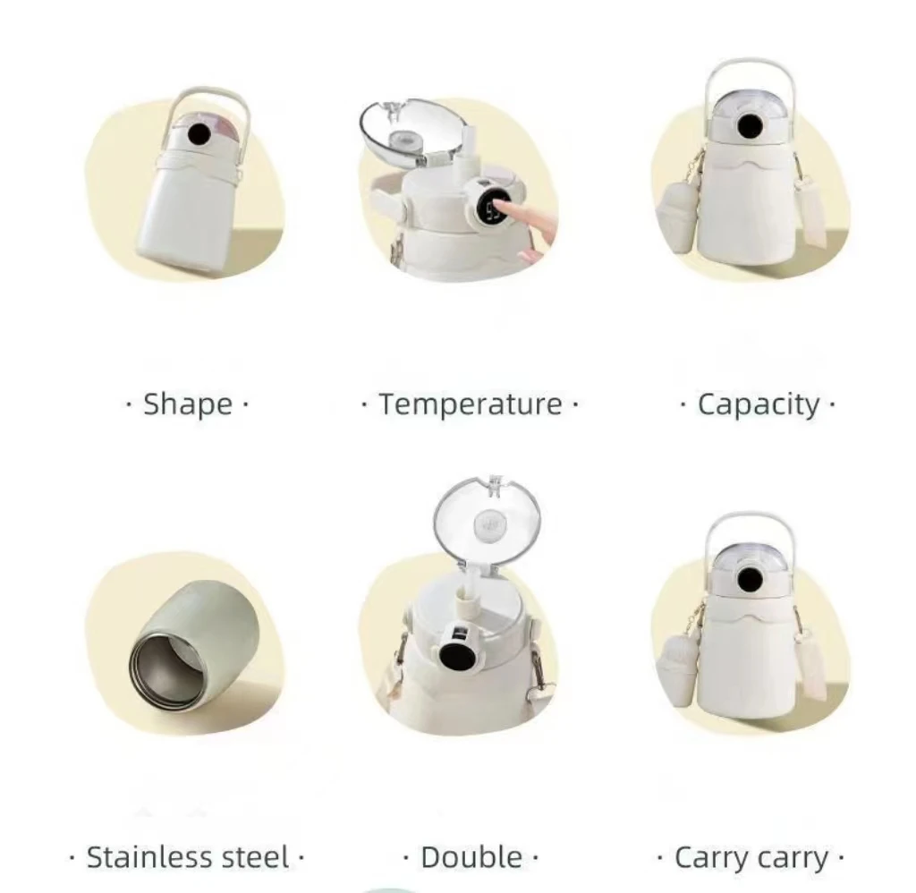 زجاجة مياه ذكية مع عرض درجة الحرارة Led الشهير الحالي كوب قارورة عازلة بسعة كبيرة 316 من الفولاذ المقاوم للصدأ، مكنسة لطيفة 7