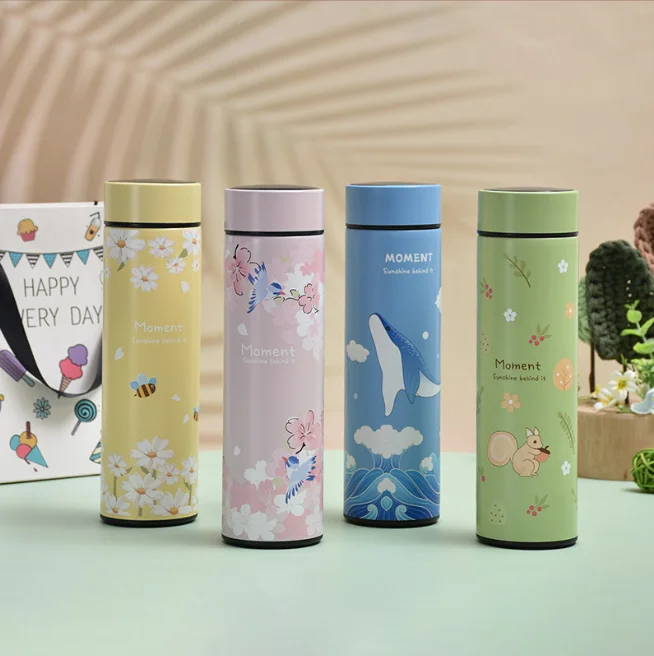 Cute Literary Fresh Temperature Measurement Straight 304 Stainless Steel Smart Thermos Cup With Led Touch Display Temperature 9