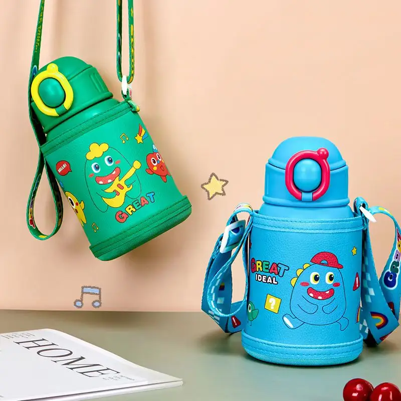 زجاجات مياه مستقيمة للأطفال قابلة للطي من الفولاذ المقاوم للصدأ مع قاعدة مطاطية للأطفال خالية من مادة Bpa 12oz هدايا للأطفال للحفلات الكلاسيكية 5