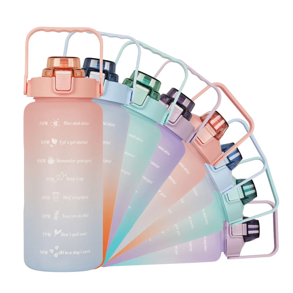 زجاجة مياه تحفيزية مع قلم تحديد الوقت من القش، خالية من مادة Bpa الصينية للرياضة واللياقة البدنية، نصف جالون 64 أونصة من البلاستيك الكلاسيكي 13