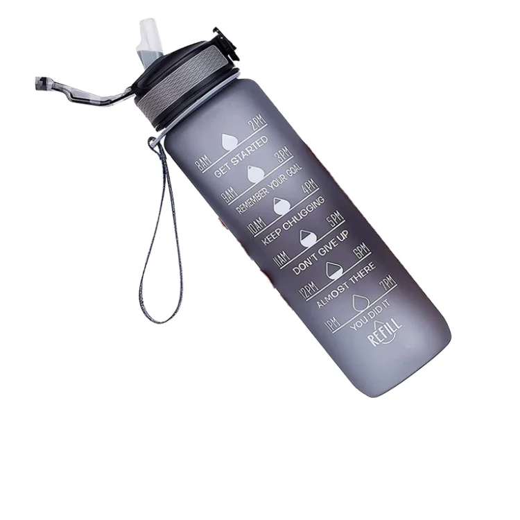 زجاجة مياه تحفيزية مع قلم تحديد الوقت من القش، خالية من مادة Bpa الصينية للرياضة واللياقة البدنية، نصف جالون 64 أونصة من البلاستيك الكلاسيكي 15