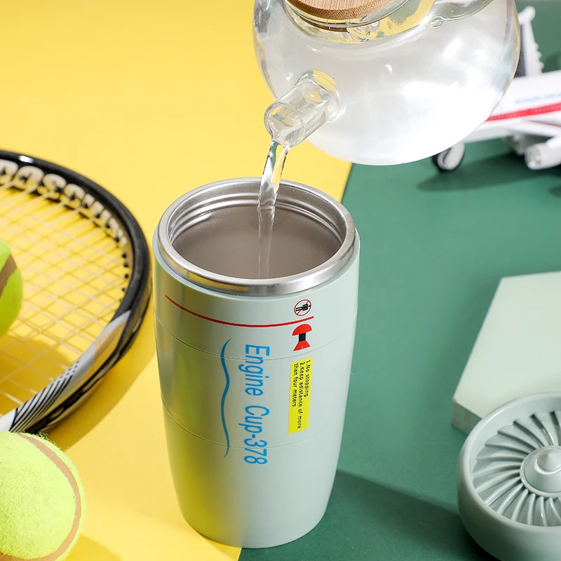 كوب خلاط بشعار مخصص لمحركات الطائرات الإبداعية، كوب سحري مزدوج الجدار من الفولاذ المقاوم للصدأ، كوب قهوة غير قابل للتسرب، كوب غير قابل للسقوط 15