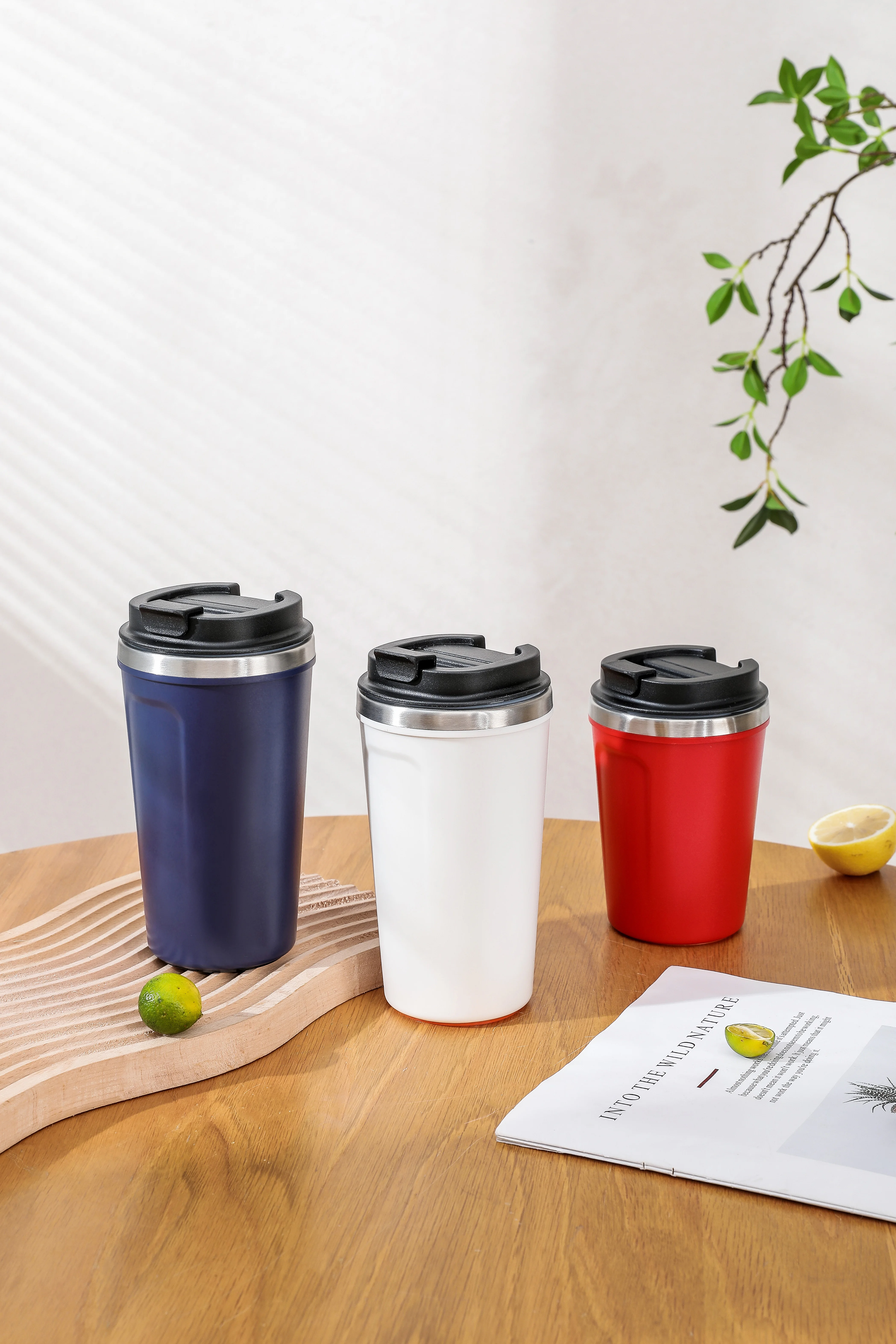 أكواب شفط القهوة القابلة لإعادة الاستخدام بشعار مخصص، كوب قهوة شفط سحري من الفولاذ المقاوم للصدأ بجدار مزدوج، كوب غير قابل للانسكاب وغير قابل للسقوط 11