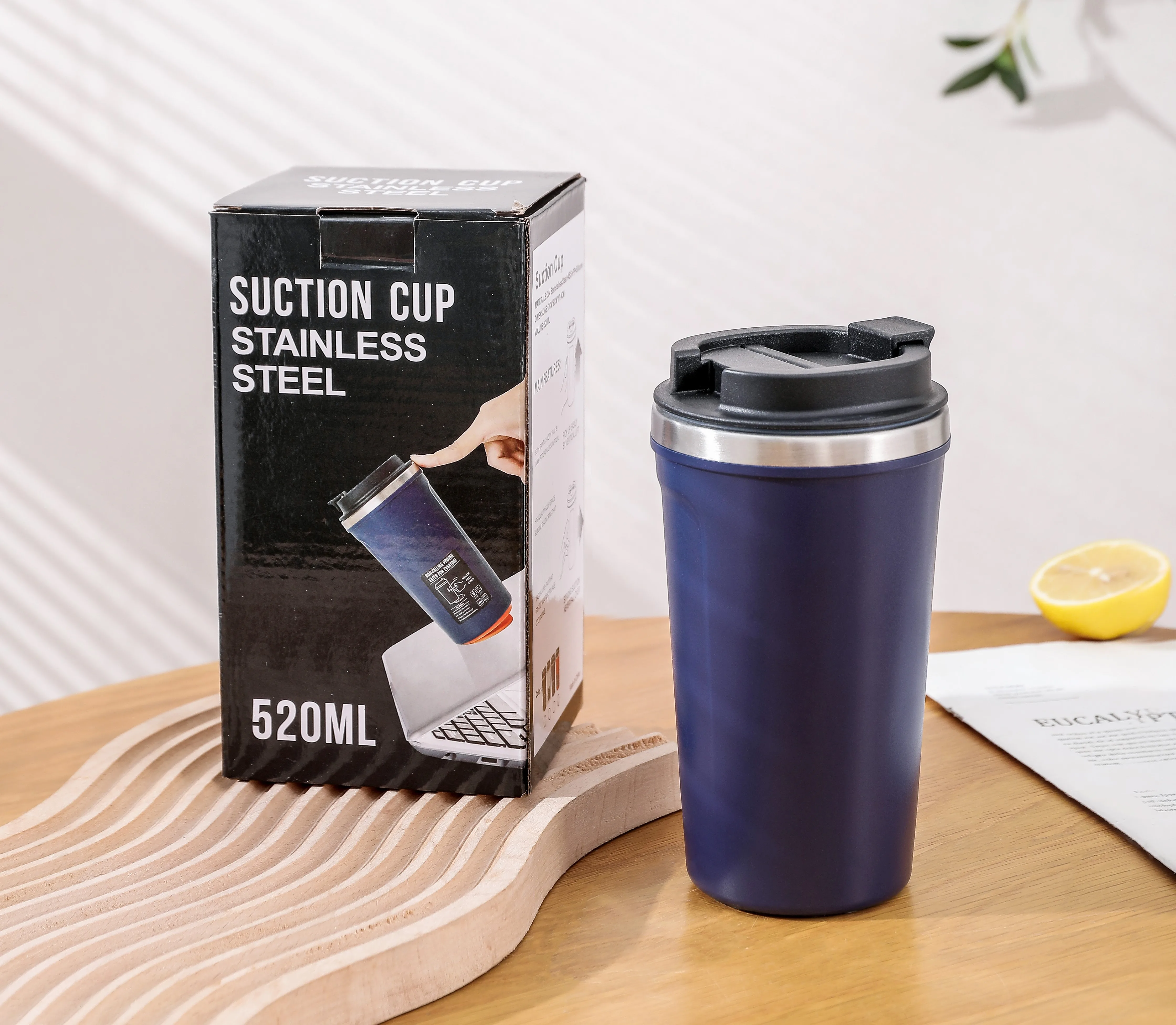 أكواب شفط القهوة القابلة لإعادة الاستخدام بشعار مخصص، كوب قهوة شفط سحري من الفولاذ المقاوم للصدأ بجدار مزدوج، كوب غير قابل للانسكاب وغير قابل للسقوط 12