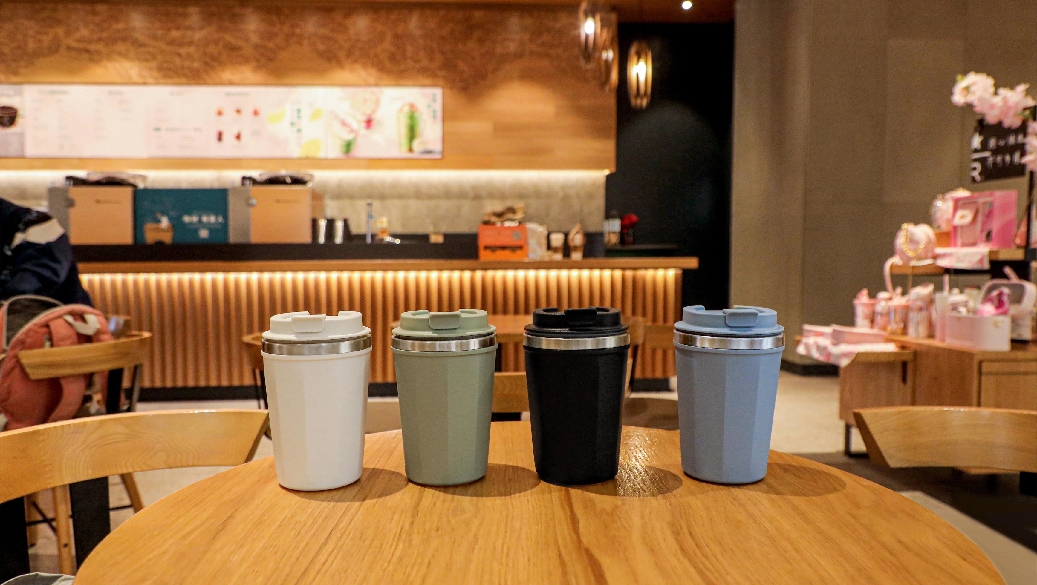 Logotipo personalizado de fábrica atacado anti-derramamento de aço inoxidável 304 Morden Coffee Travel Caneca de sucção que não cai 7