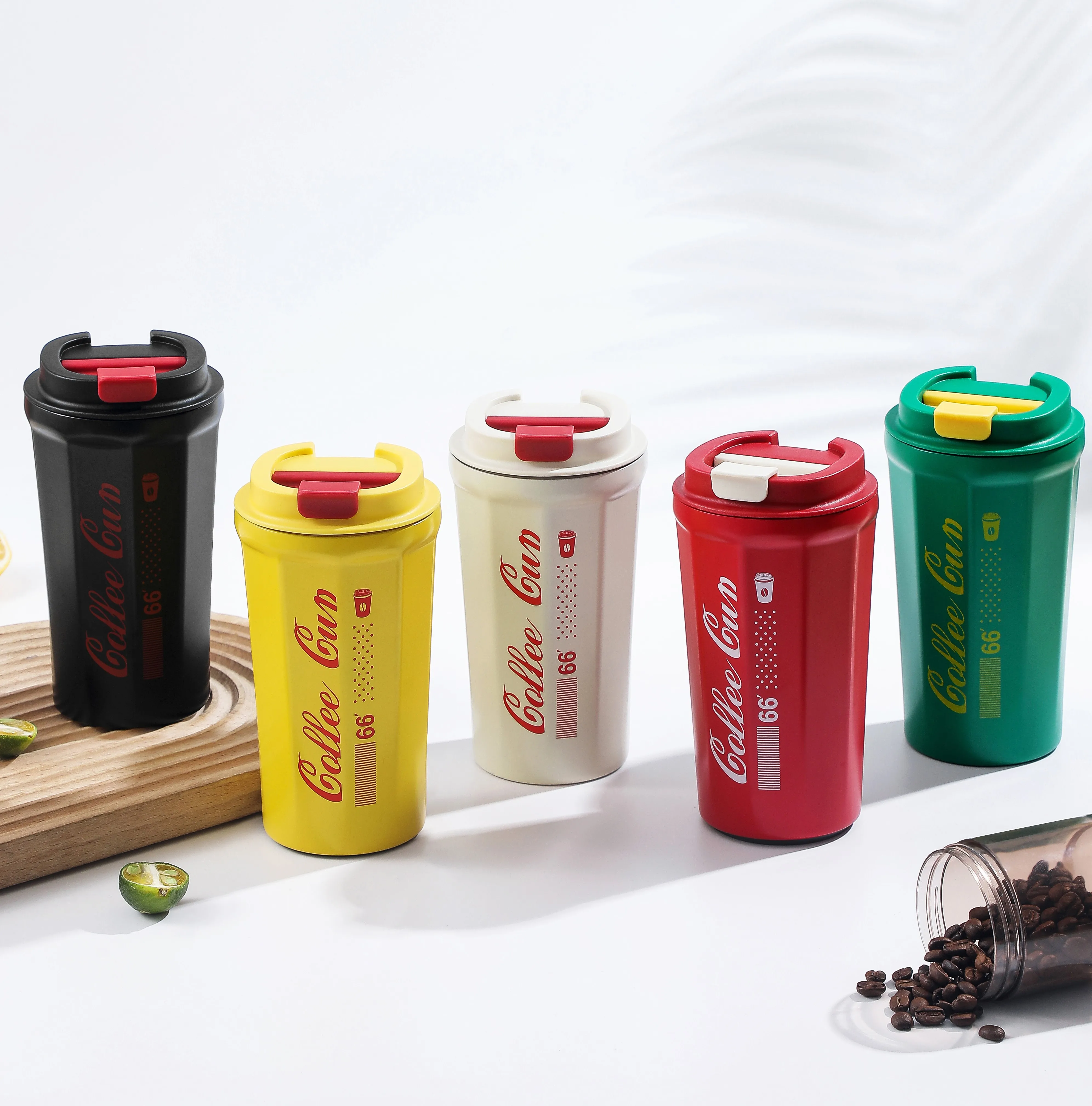 شعار مخصص نموذج طويل 304 الفولاذ المقاوم للصدأ جدار مزدوج فراغ معزول الحرارية كوب قهوة للسفر غير السقوط القدح 17