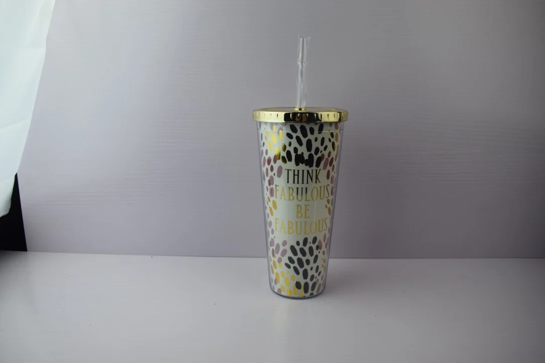 China Selection Ineedu Double Wall Plastic Tumbler Cup With Gold Lid And Straw Think Fabulous Be Fabulous 11