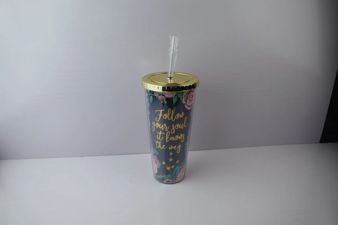 China Selection Ineedu Double Wall Plastic Tumbler Cup With Gold Lid And Straw Think Fabulous Be Fabulous 8