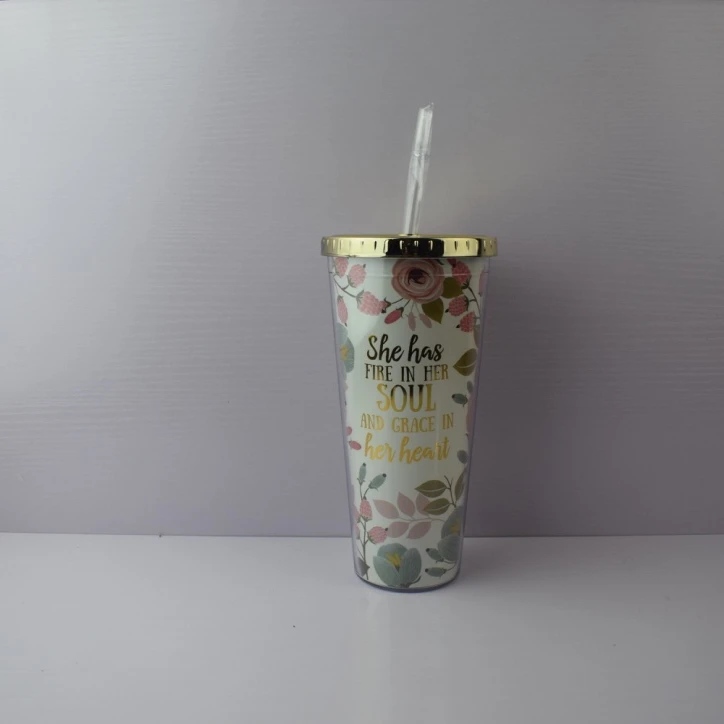 China Selection Ineedu Double Wall Plastic Tumbler Cup With Gold Lid And Straw Think Fabulous Be Fabulous 7
