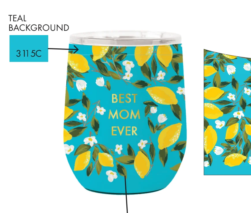 Copo para bebida de vinho de aço inoxidável de parede dupla Ineedu de 15 onças da China Selection - Melhor mãe de todos os tempos com decalque de água com torção de limão Efeito ouro real sem costura 7