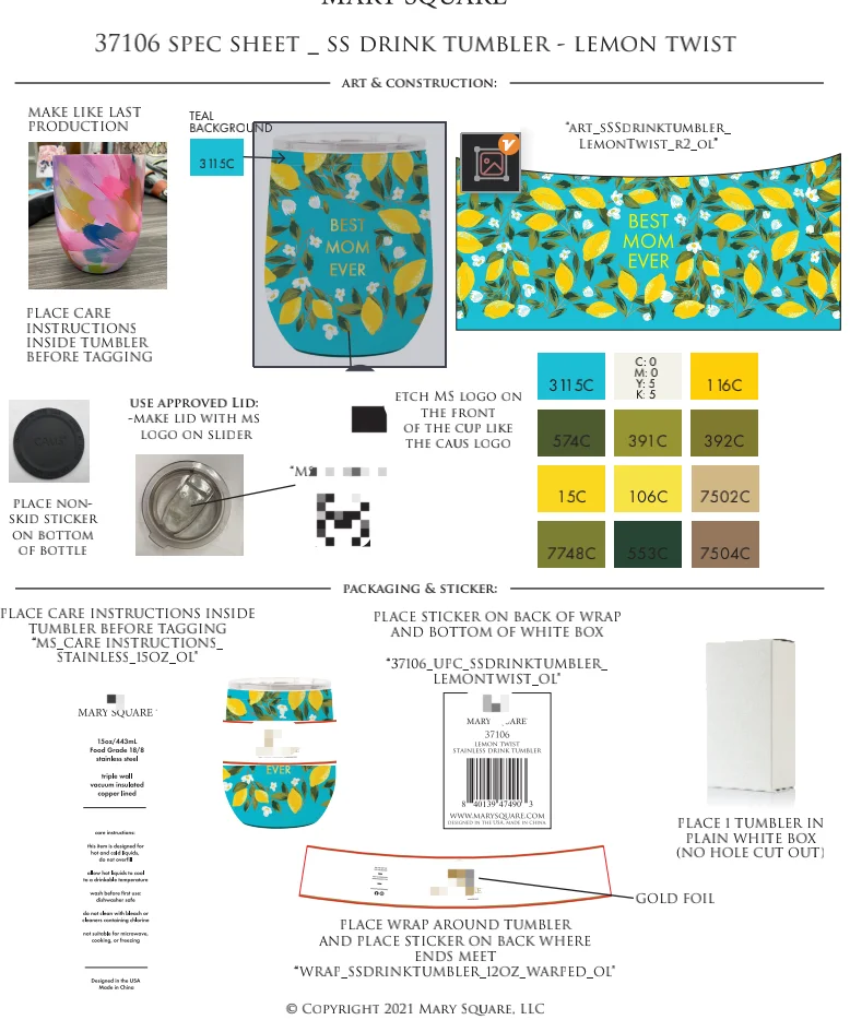 Copo para bebida de vinho de aço inoxidável de parede dupla Ineedu de 15 onças da China Selection - Melhor mãe de todos os tempos com decalque de água com torção de limão Efeito ouro real sem costura 8